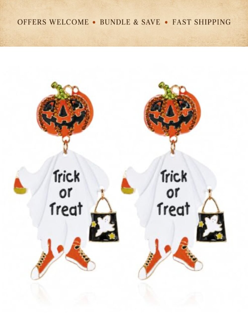 Halloween Dangle Earrings Enamel Rhinestone Hypoallergenic Costume Jewelry